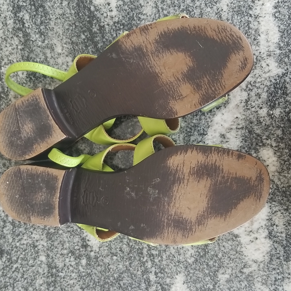 (6) Lime Green Strappy Low Heel Leather Upper Sandals Summer Vacation - Picture 6 of 12